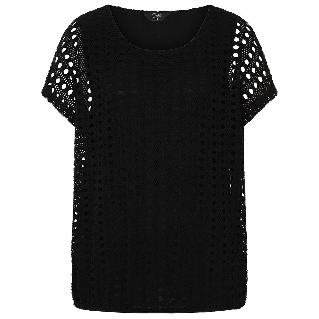 Emreco Lace Jersey Knit Elastic Hem Top (Size 20) - Black