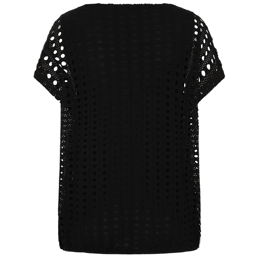 Emreco Lace Jersey Knit Elastic Hem Top (Size 20) - Black