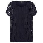 Emreco Lace Jersey Knit Elastic Hem Top (Size 20) - Navy