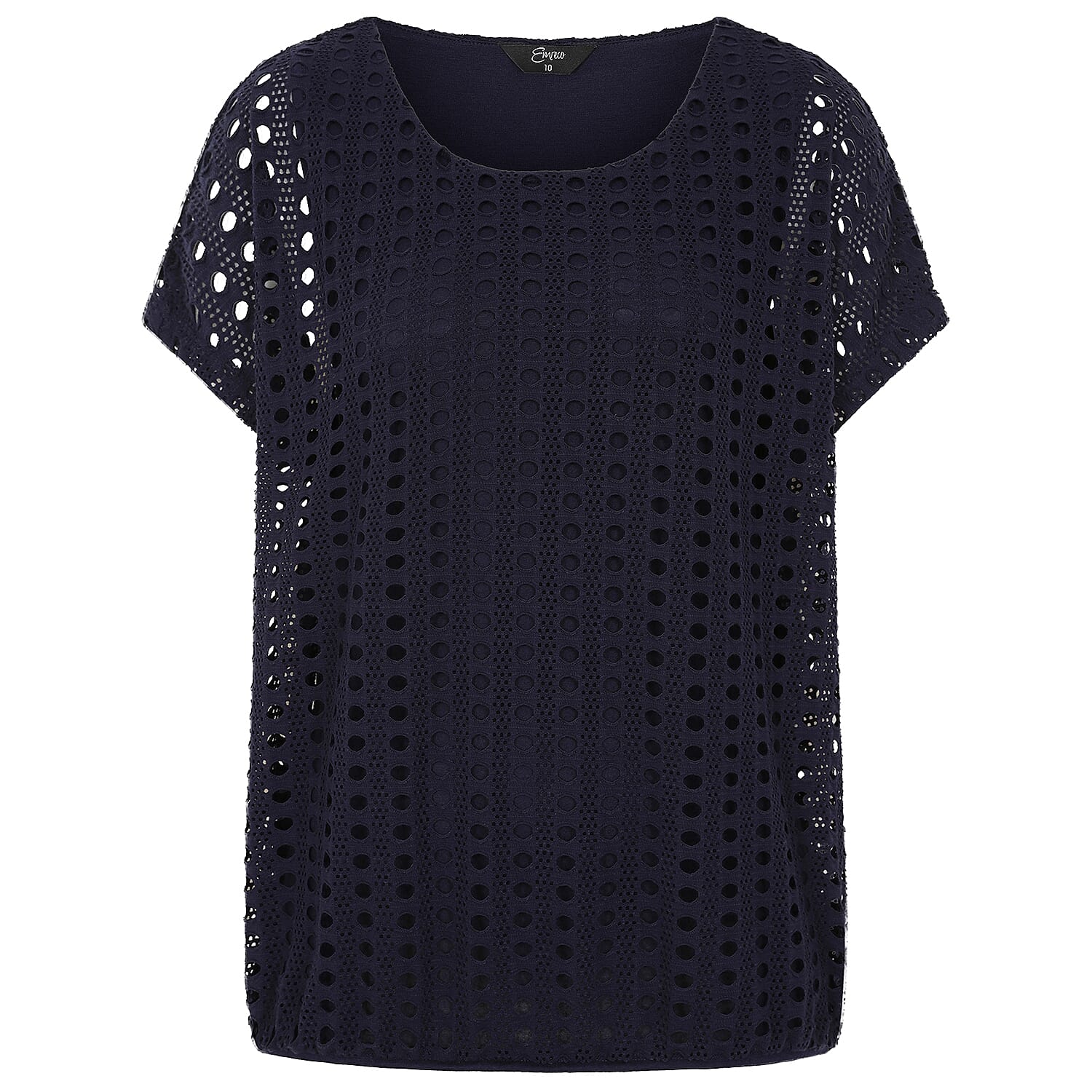 Emreco Lace Jersey Knit Elastic Hem Top (Size 20) - Navy