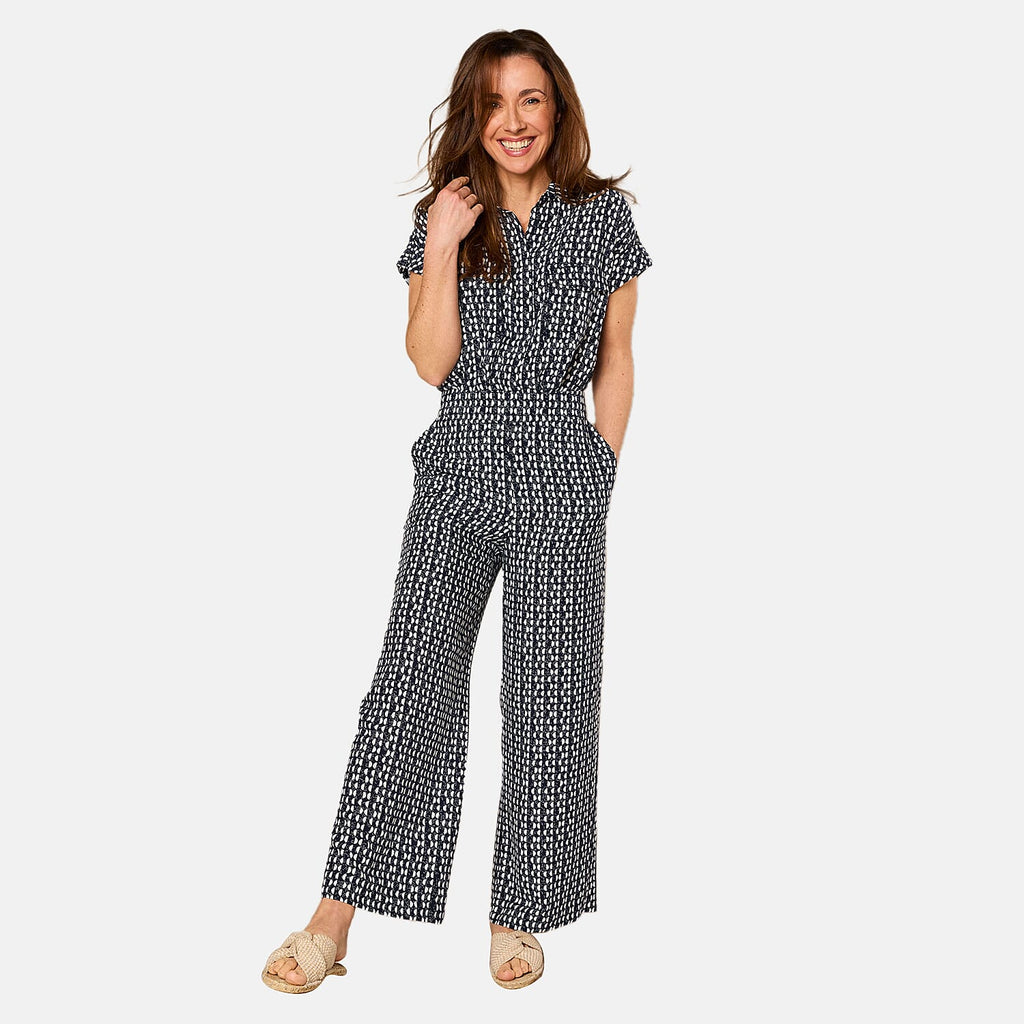 Emreco Lightweight Wide Leg Print Trouser (Size 16) - Navy