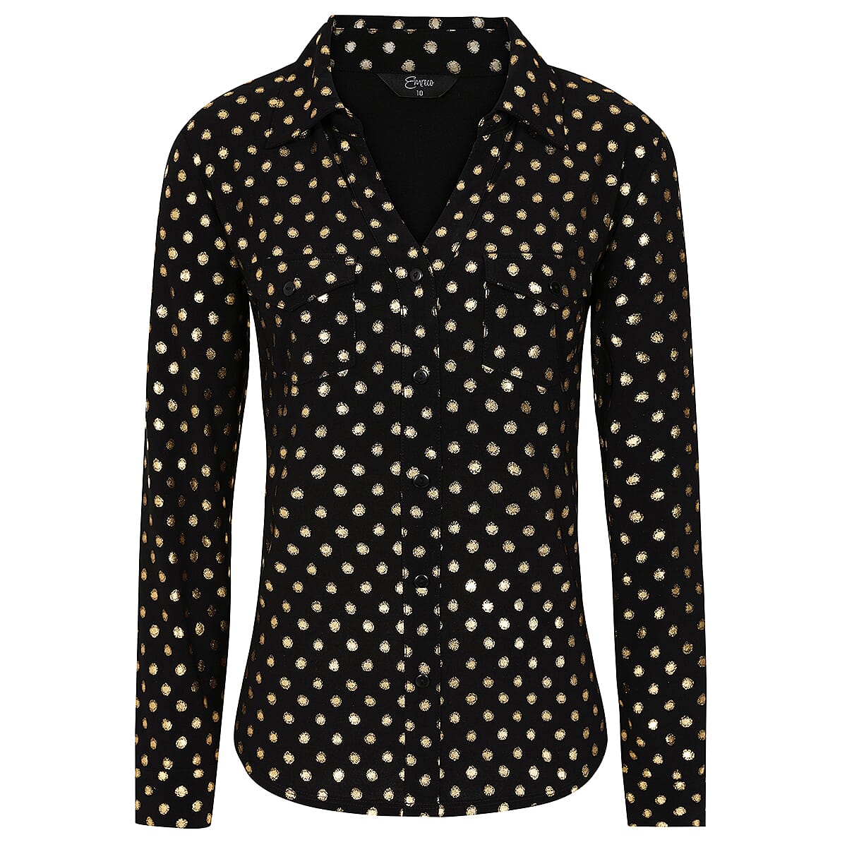 Emreco Long SLV Sparkle Classic Collar Blouse (Size 12) - Black