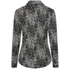 Emreco Long Sleeve Wave Print Classic Collar Pocket Blouse (Size 10) - Black & White