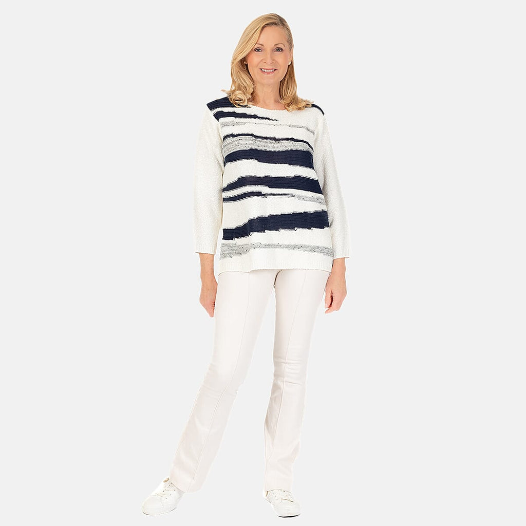 Emreco Long Sleeve Stripe Knit Jumper (Size L) - Ivory