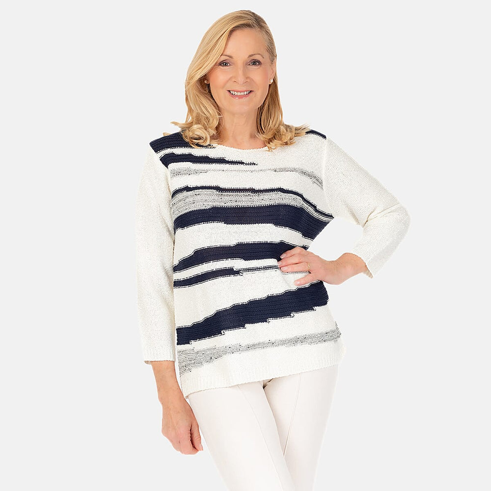 Emreco Long Sleeve Stripe Knit Jumper (Size L) - Ivory
