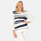 Emreco Long Sleeve Stripe Knit Jumper (Size L) - Ivory