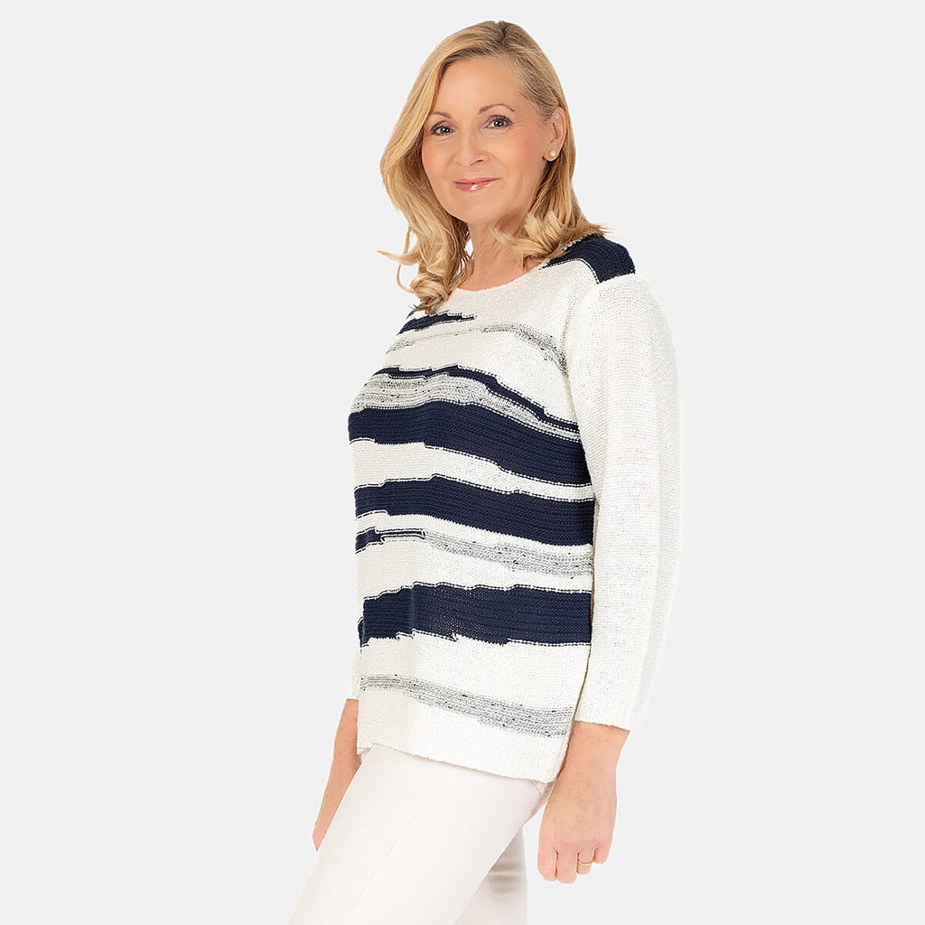 Emreco Long Sleeve Stripe Knit Jumper (Size L) - Ivory