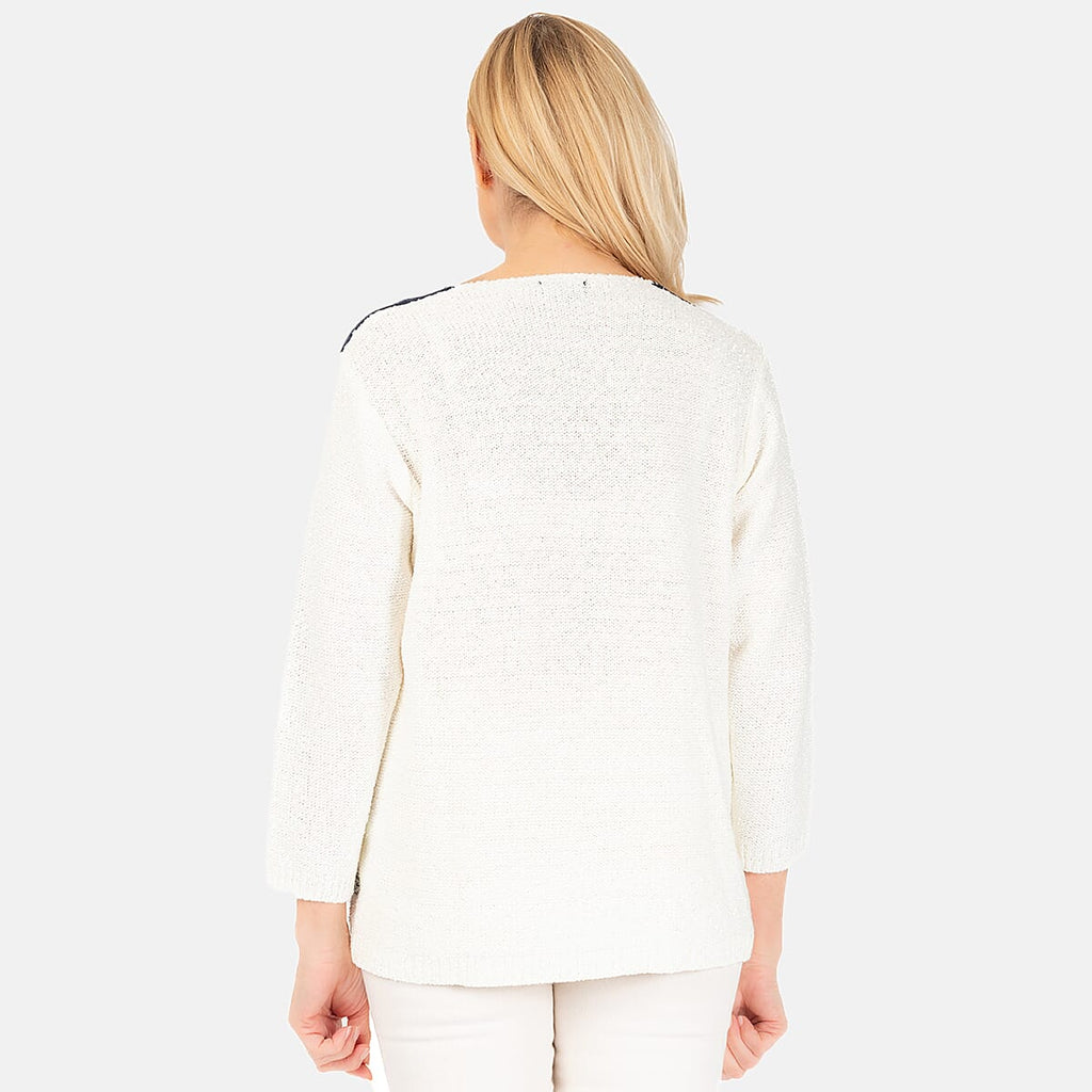 Emreco Long Sleeve Stripe Knit Jumper (Size L) - Ivory