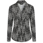 Emreco Long Sleeve Wave Print Classic Collar Pocket Blouse (Size 14) - Black & White
