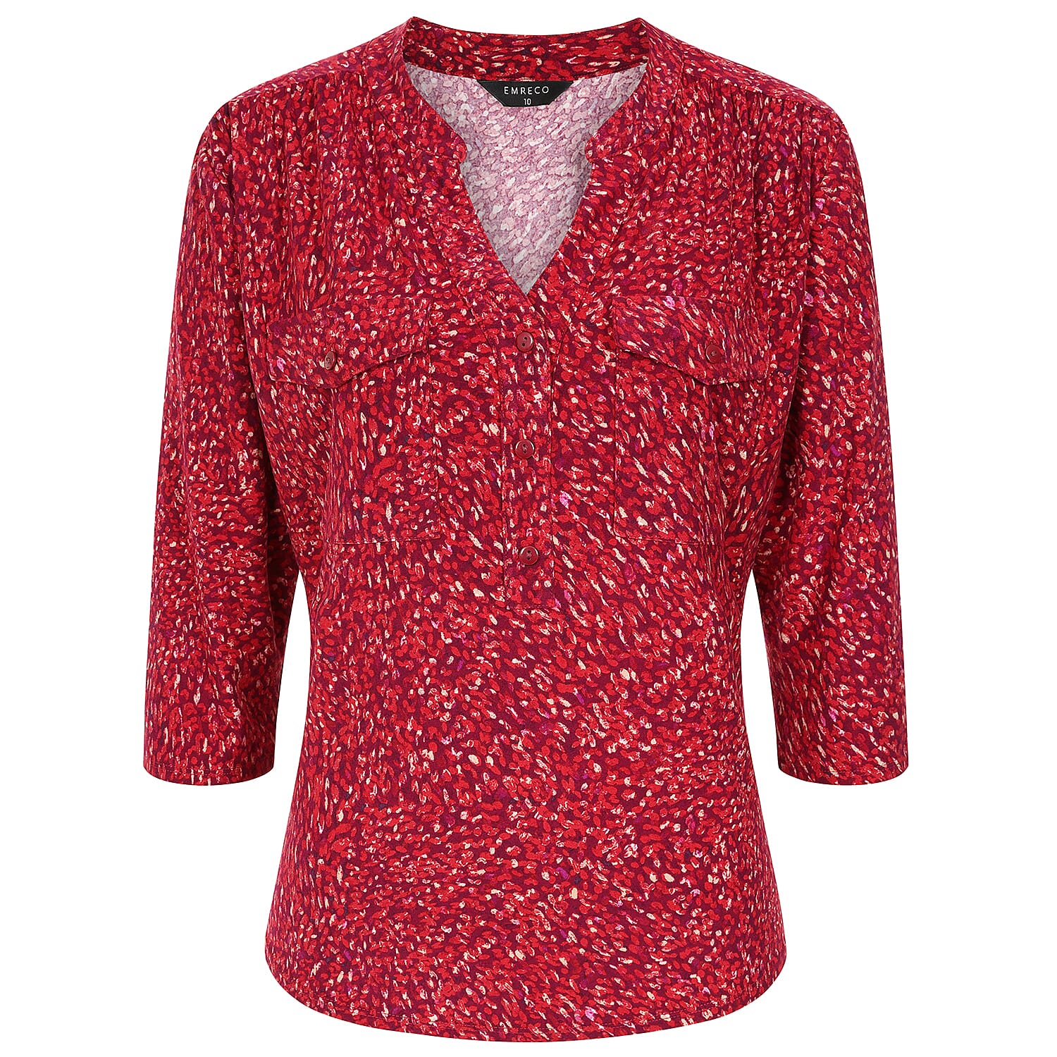 Emreco Mandarin Collar Blouse (Size 12) - Red