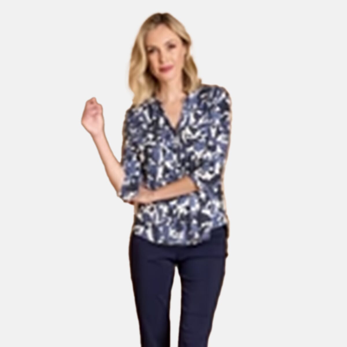 Emreco Mandarin Collar Blouse (Size 14) - Grey