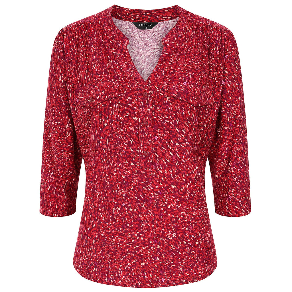 Emreco Mandarin Collar Blouse (Size 16) - Red
