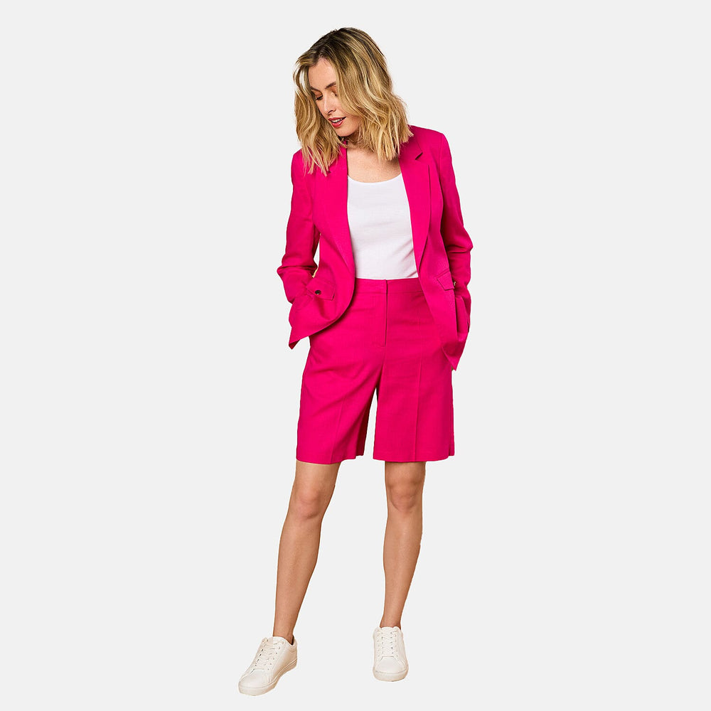 EMRECO Tailored Linen Open Front Blazer (Size 18) - Hot Pink
