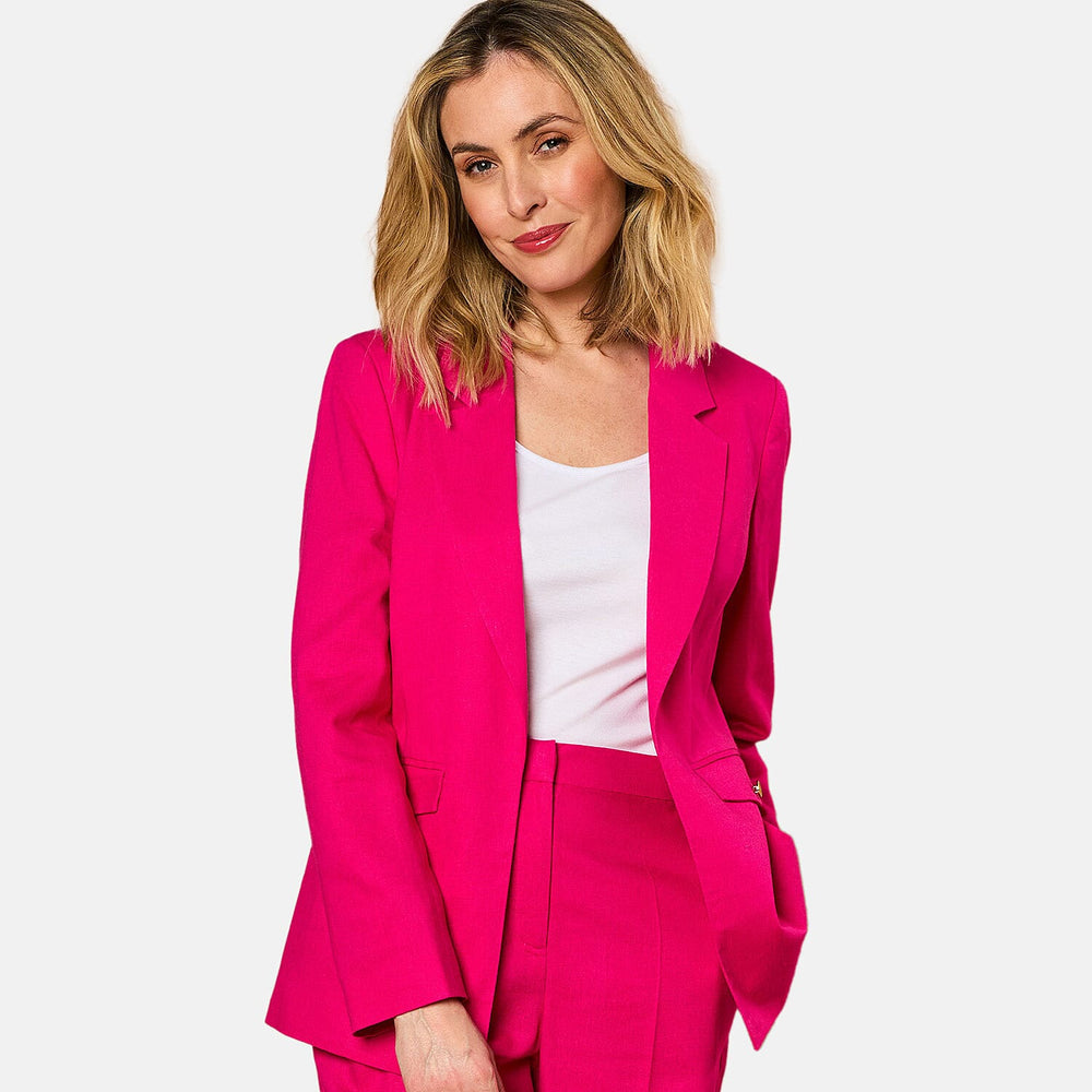 EMRECO Tailored Linen Open Front Blazer (Size 18) - Hot Pink