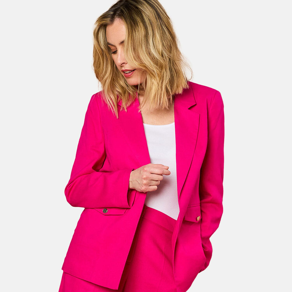 EMRECO Tailored Linen Open Front Blazer (Size 18) - Hot Pink
