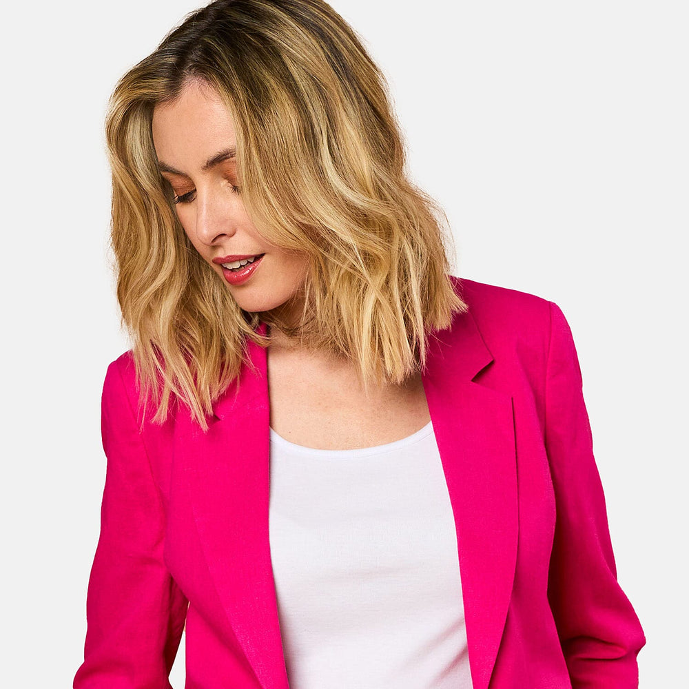EMRECO Tailored Linen Open Front Blazer (Size 18) - Hot Pink