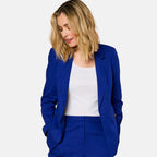 EMRECO Tailored Linen Open Front Blazer (Size 12) - Royal Blue
