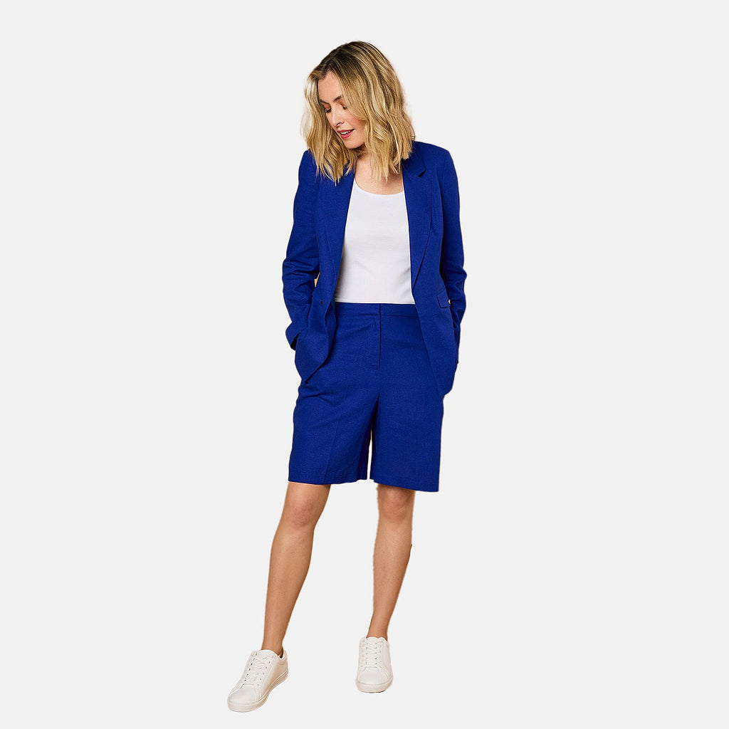 EMRECO Tailored Linen Open Front Blazer (Size 14) - Royal Blue