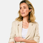 EMRECO Tailored Linen Open Front Blazer (Size 10) - Stone