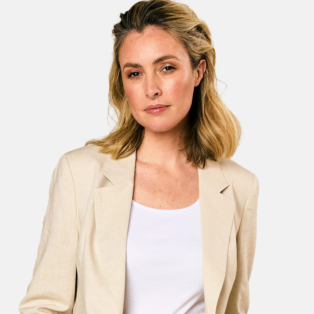EMRECO Tailored Linen Open Front Blazer (Size 20) - Stone