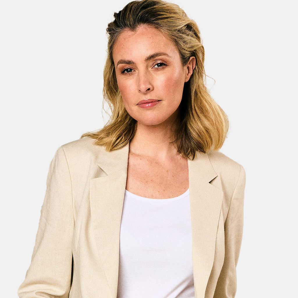 EMRECO Tailored Linen Open Front Blazer (Size 20) - Stone