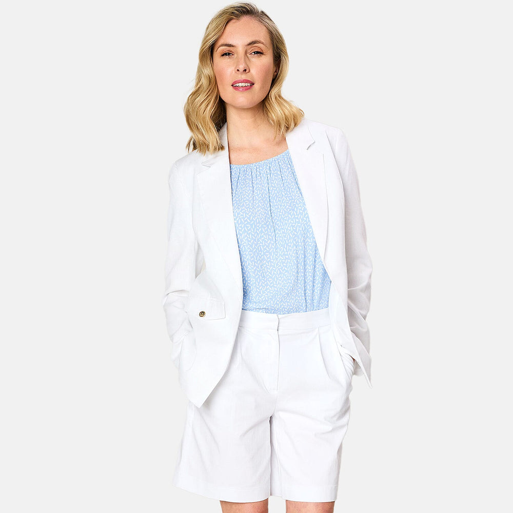 EMRECO Tailored Linen Open Front Blazer (Size 20) - White