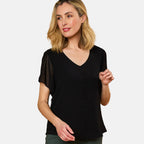 EMRECO Angel Sleeve V-Neck Button Blouse (Size 14) - Black
