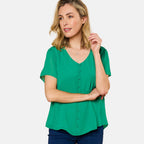 EMRECO ANGEL SLEEVE V NECK BUTTON BLOUSE EMERALD