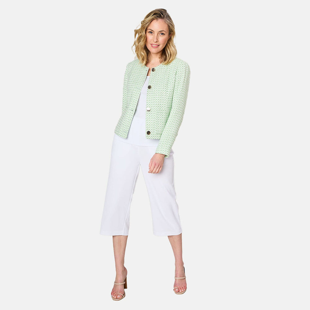 Emreco Round Neck Boucle Cropped Jacket (Size - 12) - Green