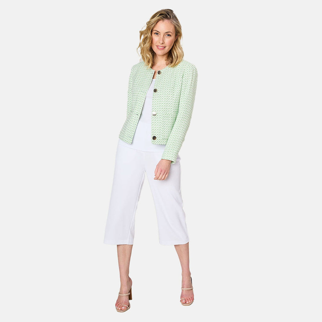 Emreco Round Neck Boucle Cropped Jacket (Size - 12) - Green