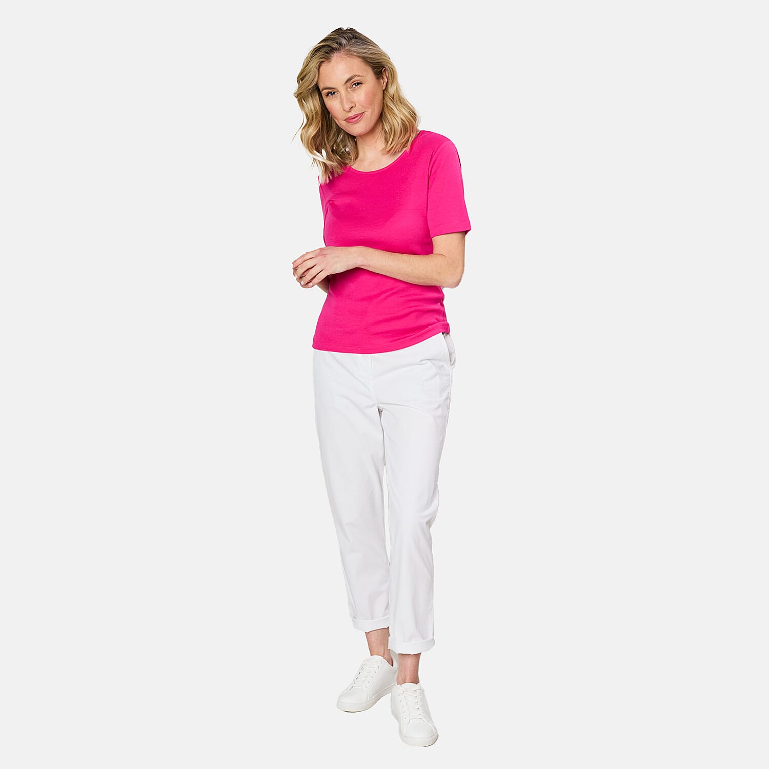 Short Sleeve Crew Neck T Shirt Hot Pink