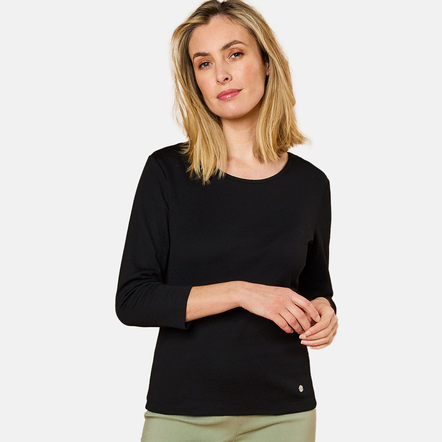 Emreco 3-4 Sleeve Crew Neck Top (Size 12) - Black