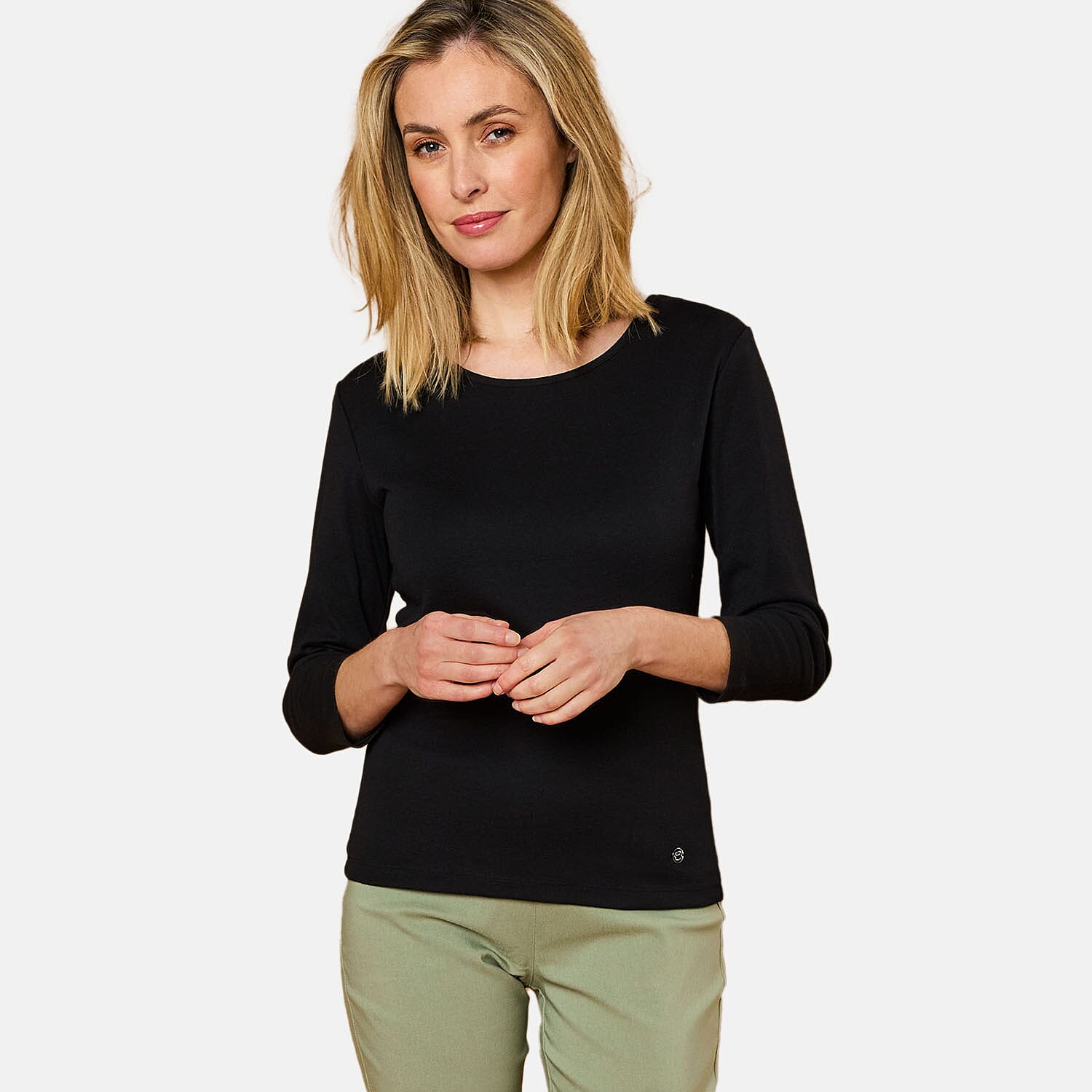 Emreco 3-4 Sleeve Crew Neck Top (Size 12) - Black