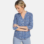 EMRECO 3-4 Sleeve Animal Print Manadrin Collar Blouse (Size 12) - Blue