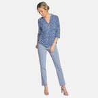 EMRECO 3-4 Sleeve Animal Print Manadrin Collar Blouse (Size 12) - Blue
