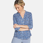 EMRECO 3-4 Sleeve Animal Print Manadrin Collar Blouse (Size 12) - Blue