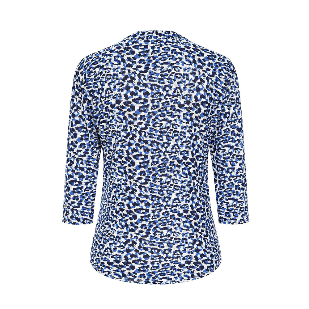EMRECO 3-4 Sleeve Animal Print Manadrin Collar Blouse (Size 12) - Blue