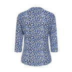 EMRECO 3-4 Sleeve Animal Print Manadrin Collar Blouse (Size 12) - Blue