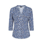 EMRECO 3-4 Sleeve Animal Print Manadrin Collar Blouse (Size 12) - Blue