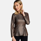 Long Sleeve Shimer Knot Waist Top (Size L) - Bronze