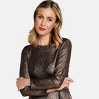 Long Sleeve Shimer Knot Waist Top (Size L) - Bronze