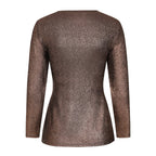 Long Sleeve Shimer Knot Waist Top (Size L) - Bronze