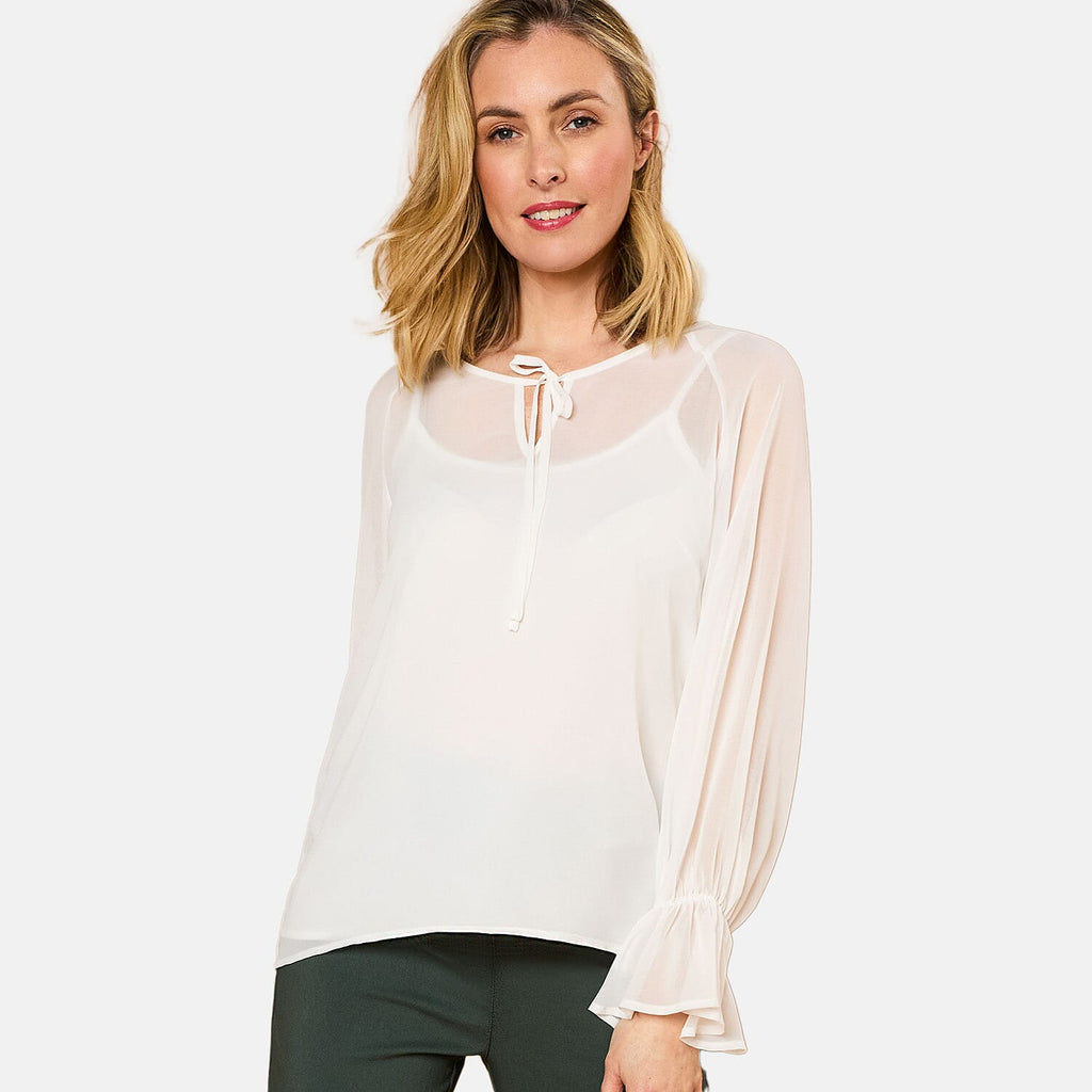 EMRECO 2 in 1 Long Sleeve Sheer Frill Top (Size 20) - Cream