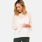 EMRECO 2 in 1 Long Sleeve Sheer Frill Top (Size 20) - Cream