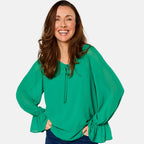 EMRECO 2 in 1 Long Sleeve Sheer Frill Top (Size 20) - Emerald