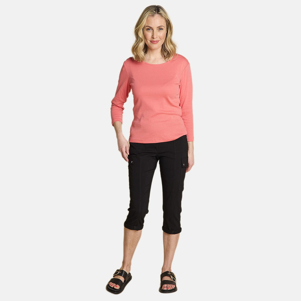 Emreco Relaxed Fit 3-4 Sleeve Crew Neck Classic Top (Size 14) - Coral