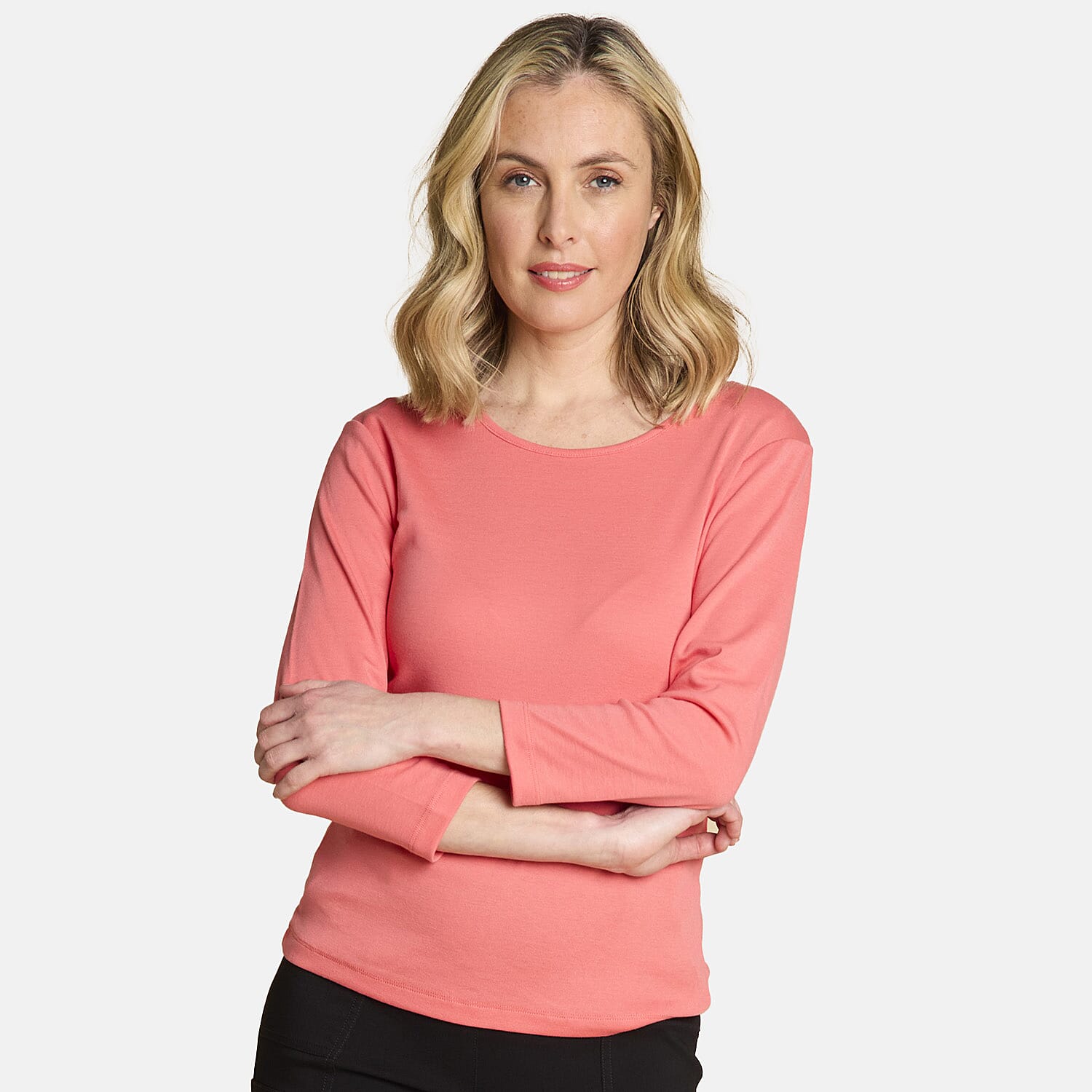 Emreco Relaxed Fit 3-4 Sleeve Crew Neck Classic Top (Size 20) - Coral