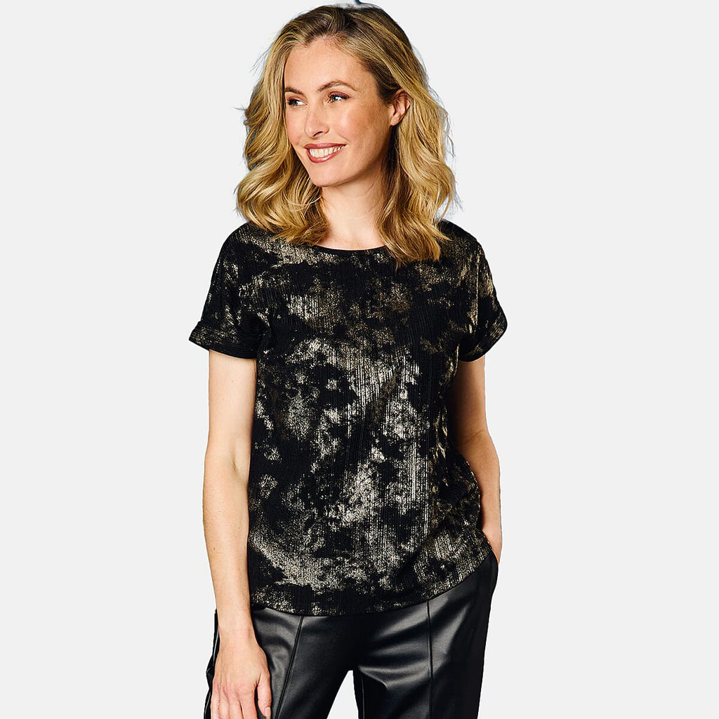 Emreco Roll Sleeve Sparkle Top (Size 16 to 18) - Black