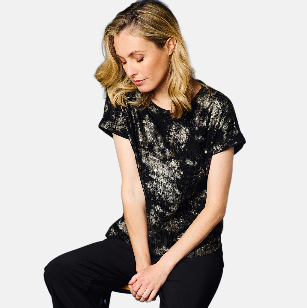 Emreco Roll Sleeve Sparkle Top (Size 16 to 18) - Black