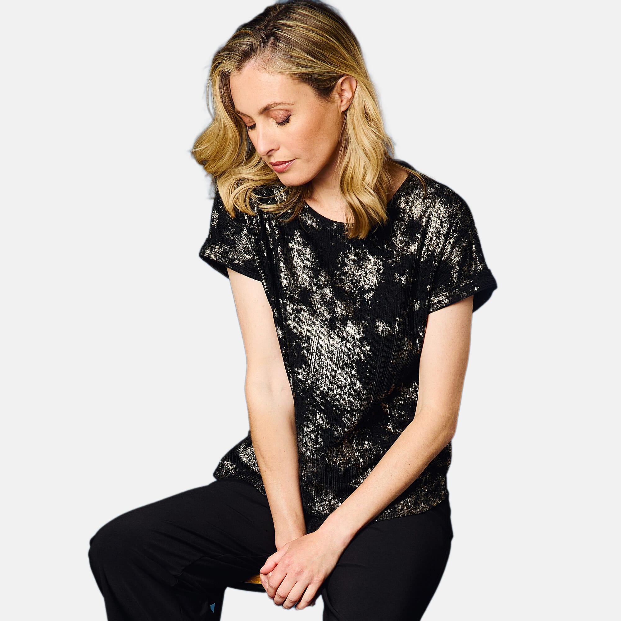 Emreco Roll Sleeve Sparkle Top (Size 16 to 18) - Black